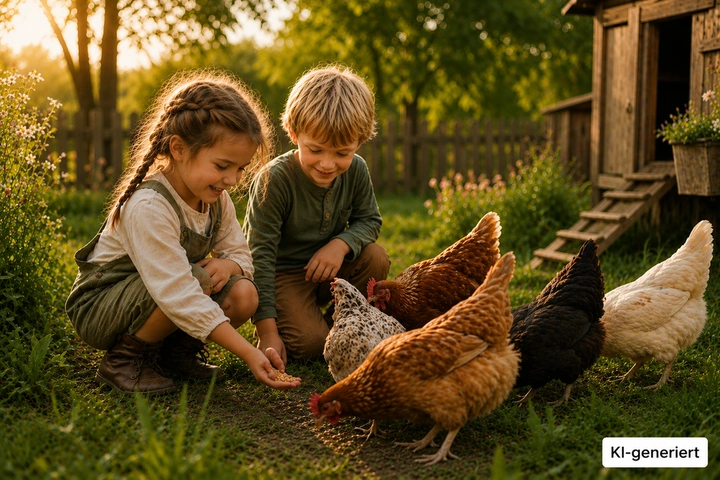 Kinder beim Füttern und Entdecken